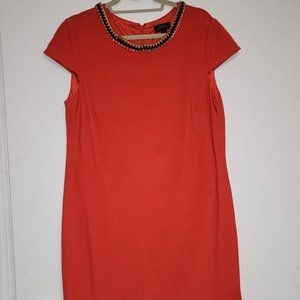 Tahari ASL Orange with Black and Gold Attached Necklace Size 16